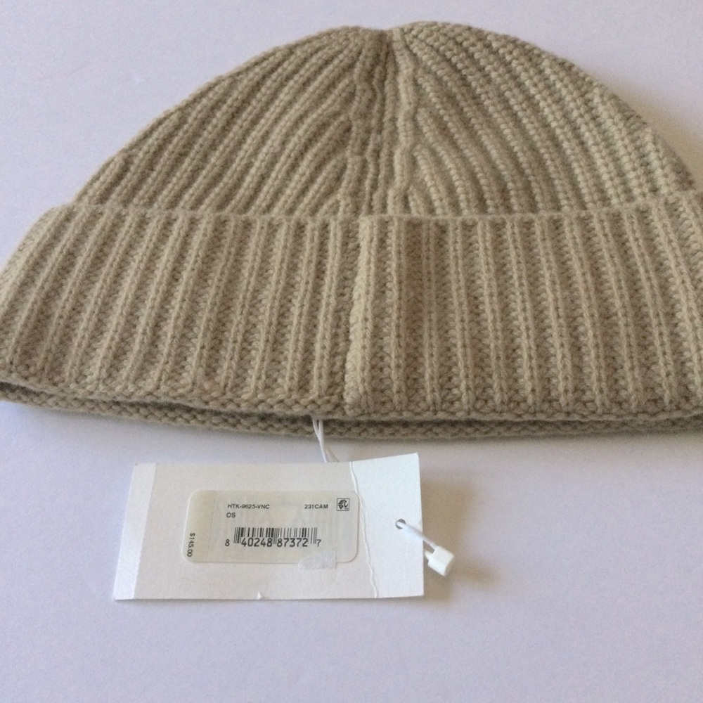 VINCE SHAKER STITCH BEANIE WOOL AND CASHMERE CAMEL OS UNISEX NWT - Picture 5 of 8